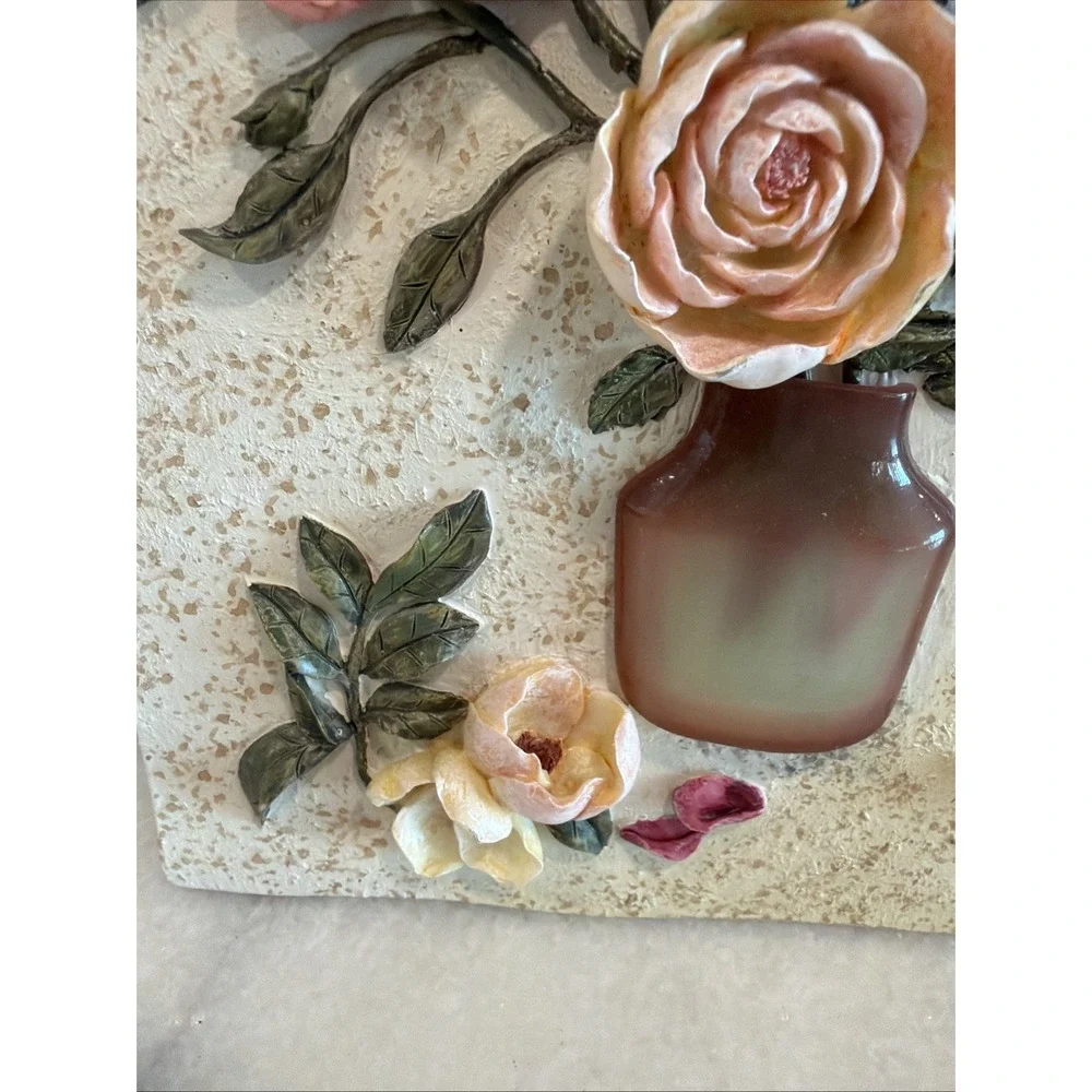 VINTAGE HANDMADE CHERI BLUM ART *** 3D FLORAL WALL DECORATION PLAQUE ES008
